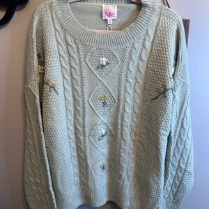 So Me Women's Light Green Floral Sweater